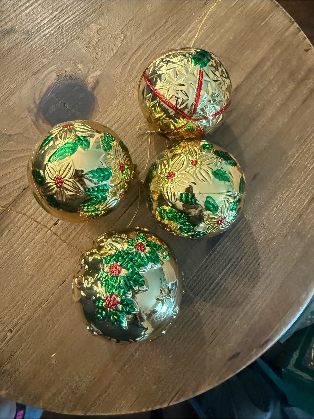 Gold Poinsettia Holiday Ornament Set - Festive Gold Christmas Balls